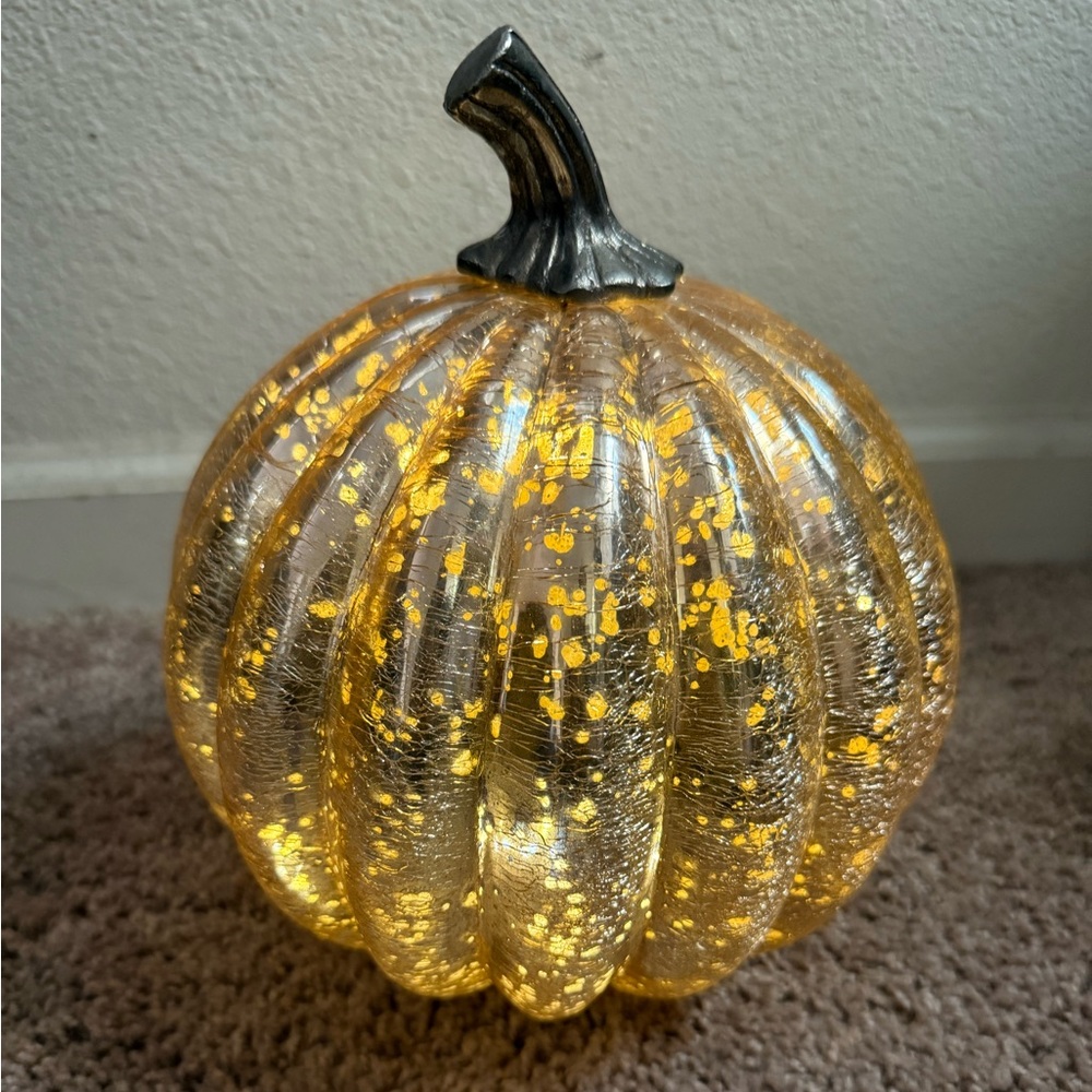 Handmade in‎ India- LED Light Up- Glass Decorative Pumpkin w/ Metal Stem